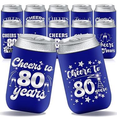 Imagem de Rumia Decorações Para Refrigerador De Latas 80º Aniversário, 12 Lembrancinhas Festa Homens E Mulheres, Azul Prata, Suprimentos Decoração Feliz Presente, Copo Bebida, Capa Garrafa Personalizada