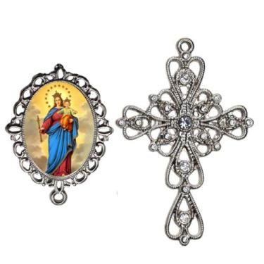 Imagem de Crucifixo Arabesco Terço de Noiva Relicario Nossa Senhora Auxiliadora 