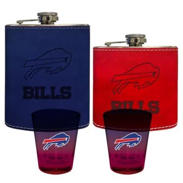 Imagem de The Memory Company | Frascos de couro licenciados NFL 2 com funis e copos de shot Ombre (2) conjunto, Buffalo Bills