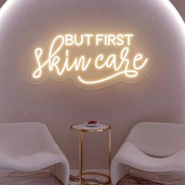 Imagem de HFHungkeong Mas Primeiro, Cuidados Com A Pele, Letreiro De Luzes Neon Led Para Decoração Parede Salão Beleza, Spa Em Casa, Presentes Mulheres, Produtos Spa, Acessórios Decorativos Portas Centros Est