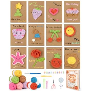 Imagem de Katech Kit de crochê para iniciantes, kit de crochê para adultos, crianças, aprender a fazer crochê, presente criativo cartão de felicitações kit de tricô para lembrancinhas especiais de aniversário