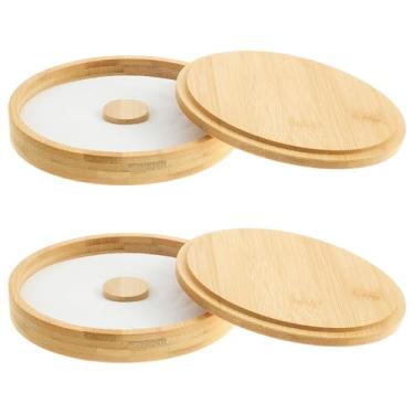 Imagem de Ziliny Conjunto de 2 peças Margarita Salt Rimmer Glass Rimmer com tampa Home Bar Acessórios Prato para Sugar Drinks Cocktails Bartender Tool Kit Party Restaurant, 15 cm de diâmetro (Bambu)