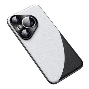 Imagem de HAO RIYLN Capa de couro para Huawei Pura 70 Ultra/70 Pro +/70 Pro/70, capa de telefone de proteção de lente de metal, fina, à prova de choque, leve e fina, branca, 70 Pro