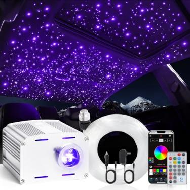 Imagem de MAODANER Kit De Teto Carro Com Luz Estrela Fibra Óptica, Ativado Por Som E Cintilação Rgbw 16W 200 Peças * 0,03 Pol. 6,5 Pés, Luzes Em Forma Aplicativo Controle Remoto, Para Decoração Casa/Carro