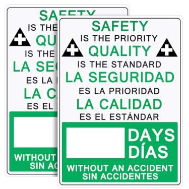 Imagem de Lineshading 2 peças de placa de plástico para dias sem acidentes 50,8 cm x 35,5 cm Escreva uma placa de dia definindo o padrão em segurança qualidade excelência segurança é a prioridade qualidade é