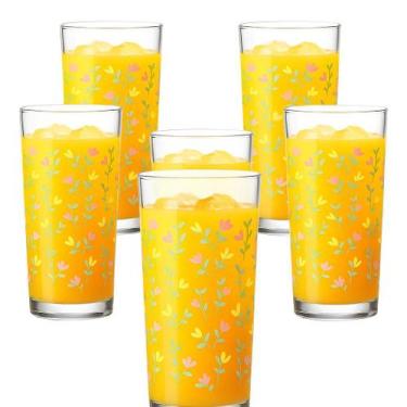 Imagem de Jogo De Copos De Vidro Multiuso Red Fruits Flores Orange 255ml 6pcs Su