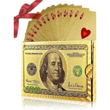 Imagem de Baralho Dourado Impermeável à Prova D'Água Ouro Brilho Luxo Poker Truco Cartas Jogos