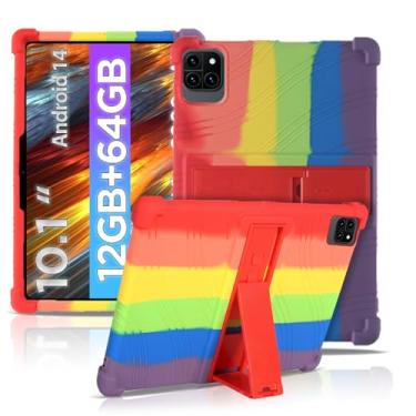 Imagem de Capa para tablet Callsky-Tab Ctab/Cpad 10 10 de 10,1 polegadas, capa protetora de silicone NOUKAJU para tablet, suporte ajustável, capa de proteção de silicone para Callsky-Tab 10 (arco-íris)