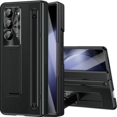 Imagem de NINKI Capa para Samsung Galaxy Z Fold 5 com suporte para caneta S e S Pen, suporte e protetor de tela frontal, dobradiça, capa de telefone de couro galvanizado para Samsung Z Fold 5 com suporte e