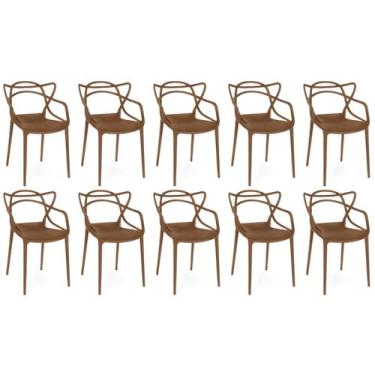 Imagem de Kit 10 Cadeiras de Jantar Allegra Prática Empilhável - Marrom