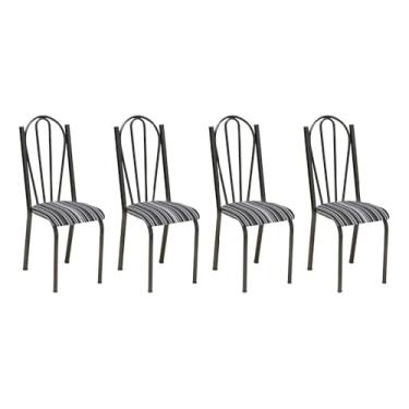 Imagem de Kit 4 Cadeiras de Cozinha Alasca Estampado Preto Listrado Pés de Ferro Cromo Preto - Pallazio