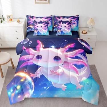 Imagem de Erosebridal Jogo de cama infantil de desenho animado Axolotl, salamandra, 7 peças, para meninos e meninas, rosa, kawaii, oceano, vida selvagem, azul