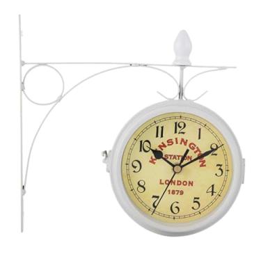 Imagem de IEUDNS Relógio de parede de dupla face, portátil, de ferro, decorativo, de metal, para decoração de casa, hotel, fazenda