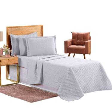 Imagem de Colcha Cobre Leito Jogo Roupa Cama Solteiro 2 Pçs Simples Matelado Bas