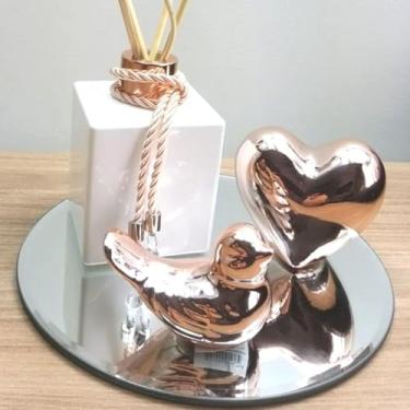 Imagem de Kit Decorativo com Difusor de Ambiente, Aromatizador, Enfeites para Sala, Organizadores com Bandeja Espelhada – Decoração Sofisticada e Elegante para Casa (Branco e Rosê Gold)