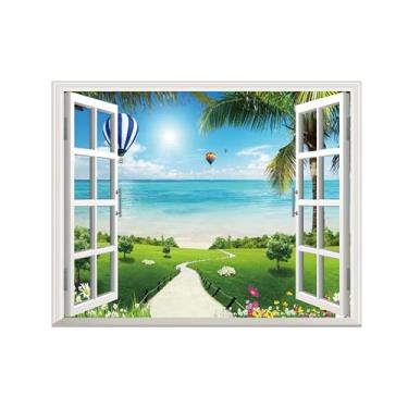 Imagem de Paisagem Impressões em Tela-Árvore mar-Janela Falsa Quadro de Parede-Natureza Pintura para Decoração Banheiro 60x80cm Sem Moldura