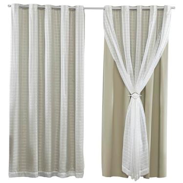 Imagem de Cortina Blackout PVC Com Voil Xadrez 2,80M x 2,80M Sala Quarto 100% Blecaute Para Varão Simples