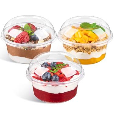 Imagem de Qeirudu Pacote com 50 copos de sobremesa de plástico transparente de 350 ml com tampas de cúpula, tigelas de açaí para servir sorvetes, bolos, parfaits, lanches, frutas