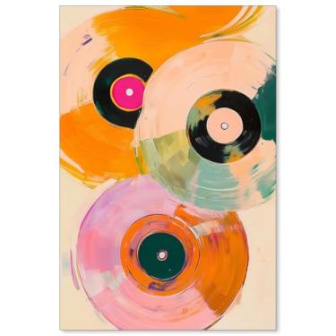 Imagem de Pôster colorido do toca-discos vintage arte de parede em tela moderna abstrata moderna pintura aquarela para sala de estar quarto decoração de parede 40,6 x 61 cm sem moldura