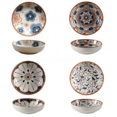 Imagem de Ivymei Pacote com 4 mini pratos de molho de cerâmica de 85 g, tigelas de molho de sushi, molho de soja colorido, tigelas pequenas e fofas para acompanhamentos, sushi, soja, churrasco, condimento