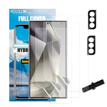 Imagem de LOOKSEVEN 3 + 2 pacotes com 3 películas protetoras de tela de hidrogel (não vidro) + 2 pacotes de protetor de lente de câmera de vidro temperado para Samsung Galaxy S24 Ultra