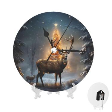 Imagem de GlbnSHeric Relógio de parede silencioso, sem tique-taque, relógio de 25 cm, árvore de Natal e veado, relógio analógico para banheiro, decorativo, redondo, moderno, decoração de parede, relógio para