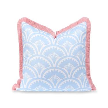 Imagem de Hofdeco Premium Capa de almofada Coastal Grandmillennial Patio para ambientes internos e externos, 50,8 cm x 50,8 cm, repelente de água para quintal, sofá, piscina, azul bebê, rosa, palmeira tropical