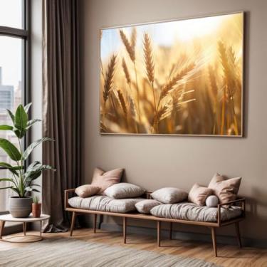 Imagem de Quadro com Moldura Sala Quarto Trigo Bege Marrom Paisagem Decorativo Horizontal Grande Hall