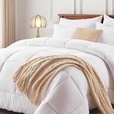 Imagem de Newspin Conjunto de edredom solteiro GG branco – Cama em uma bolsa, 5 peças, conjunto de cama para todas as estações, conjunto de edredom fofo com lençóis, cobertor, fronhas e fronhas