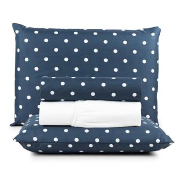 Imagem de Jogo de Cama Casal Box 4 Peças Micropercal 200 Fios com Lençol com Elástico e Fronhas – Toque Aveludado(Petit Azul)