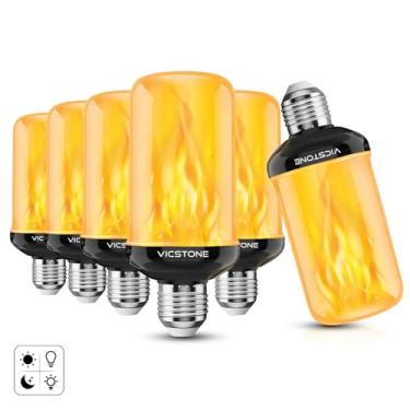 Imagem de Vicstone Lâmpadas LED de chama do crepúsculo ao amanhecer, lâmpadas cintilantes de 4 modos com efeito de cabeça para baixo, lâmpada de fogo E26 para festa de Halloween, Natal, pátio, varanda, casa