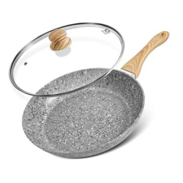 Imagem de KOCH SYSTEME CS Frigideira antiaderente com tampa, frigideira de granito cinza de 30 cm com revestimento antiaderente não tóxico, frigideira de alumínio com alça de baquelite resistente ao calor