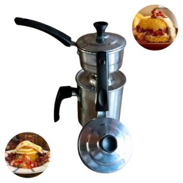 Imagem de Cuscuzeiro Individual Prático Nordestino Cuscuzeira 2 em 1 com Duas Medidas – Alumínio Virgem Resistente e Livre de Impurezas, Acabamento Polido, Durável e Design Tradicional Nordestino para Cuscuz Perfeito