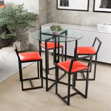 Imagem de Conjunto Mesa Redonda Vidro 4 Cadeiras Pequena Estofado Industrial Bla