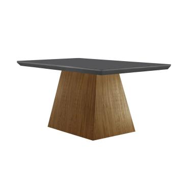 Imagem de Mesa de Sala Jantar Luna c/ Tampo 120x80cm Madeirado Vidro Canto Curvo - Imbuia/Ripado 3D/Grafite - Rufato