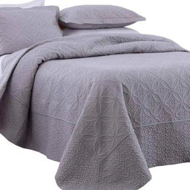 Imagem de Cobre Leito Queen Liso Colcha Dupla Face Luxo Rozac 3 Pçs, Cinza