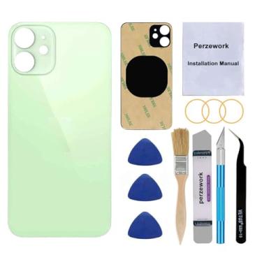 Imagem de Perzework Substituição de vidro traseiro OEM para iPhone 12 Mini 5,4 polegadas (verde) com kit de ferramentas de reparo