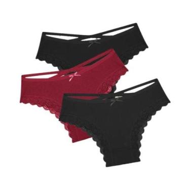 Imagem de Conjunto De Calcinha Feminina De Algodão Com Renda De Cintura Baixa, L