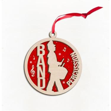 Imagem de Enfeites de tarola 3D de madeira para árvore de Natal, percussão de banda marcial - ornamento de tarola, instrumento musical, caixa de marcha, lembrança de presente para baterista, percussionista