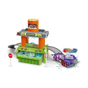 Imagem de Brinquedo Pista de Carrinhos com Lavagem Automática, Acessórios e Sinais de Trânsito Carrinho que Muda de cor Na Àgua Quente