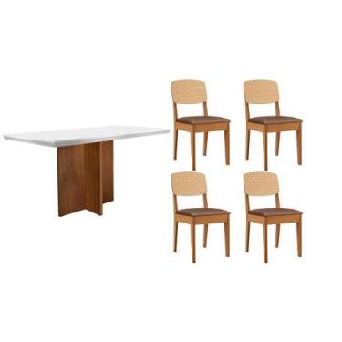 Imagem de Conjunto Sala de Jantar Berlim c/ Tampo Madeirado c/ Vidro Canto Curvo