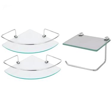 Imagem de Kit Acessórios Banheiro com Prateleira de Vidro 6mm, Suporte em Alumínio, Porta Papel Higiênico, Design Moderno, 13x9,5cm