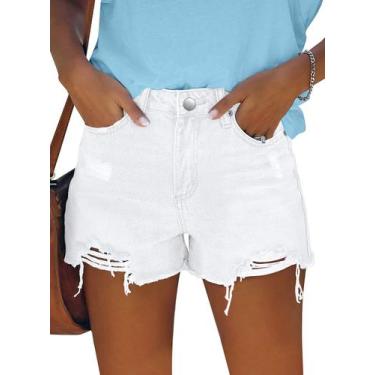 Imagem de Apenas shorts, jeans brancos folhados para mulheres, cintura alta, GG 