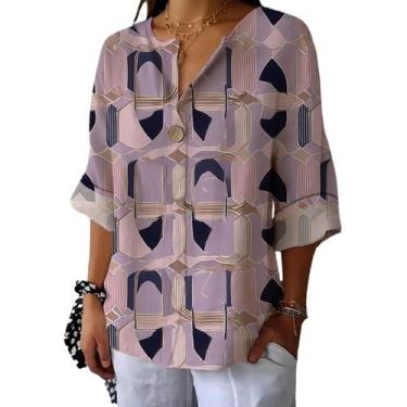 Imagem de Camiseta túnica domirica com decote em V floral estampada plus size