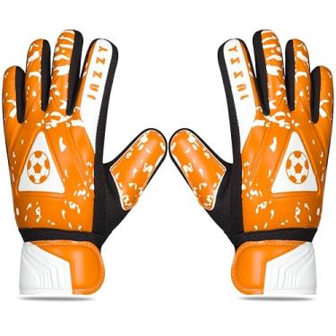 Imagem de Jazzy Sports Luvas de goleiro juvenil com dupla proteção de pulso, material de látex antiderrapante, luvas de goleiro de futebol adulto (laranja, tamanho 8 adequado para tamanho M-G adulto)