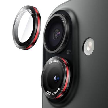 Imagem de JETech Protetor de Lente de Câmera para iPhone 17 6,3 Polegadas, Vidro Temperado 9H, Case de Anel Individual de Metal, Dois Tons, Bandeja de Instalação Rápida, 1 Conjunto (Preto+Vermelho)