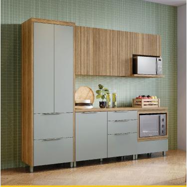Imagem de Cozinha Completa Nesher Paris 5 Peças 270cm Balcão Forno Nicho Micro-ondas Verde e Nature