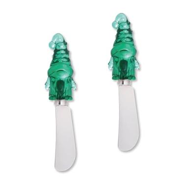Imagem de Supreme Housewares Conjunto de espalhador de queijo gnomo, cabo de poliresina transparente com lâmina de aço inoxidável, para queijo, creme e molhos, verde, 14 cm, conjunto de 2