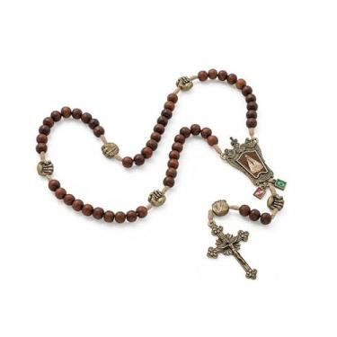 Imagem de Terço Nossa Senhora de Nazaré 42cm Madeira 8mm Berlinda e Mãos Cordão Dourado