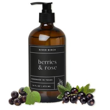 Imagem de River Birch Sabonete natural perfumado de frutas e rosas – Sabonete artesanal – Lavagem hidratante para as mãos com dispensador de âmbar – Sabonete hidratante perfumado luxuoso para as mãos – vegano e
